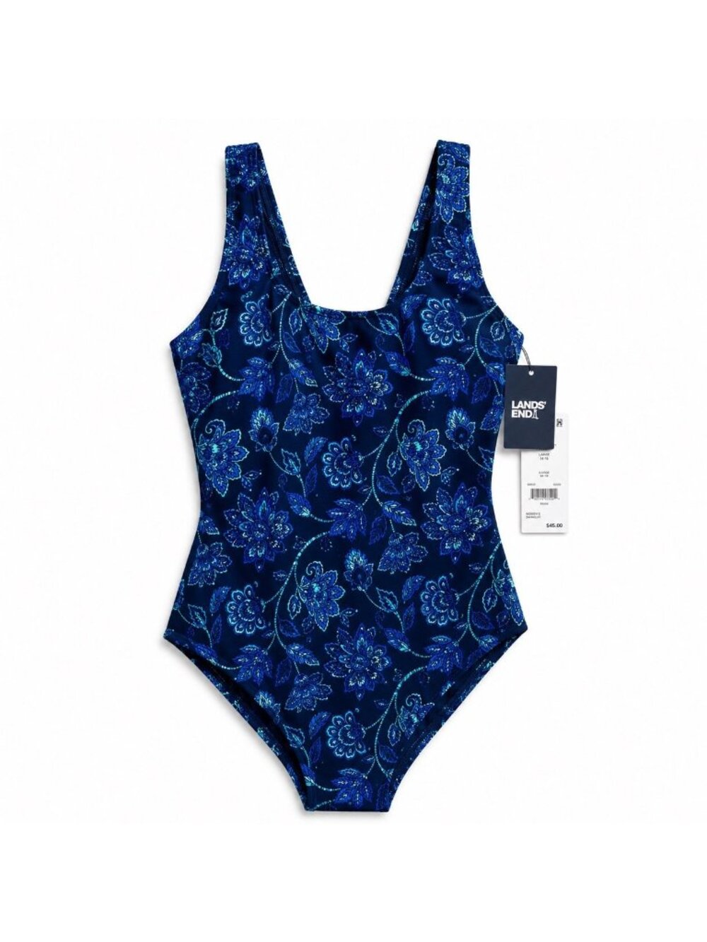 Lands’ End Blue Floral One Piece Swimsuit NWT Large 14-16